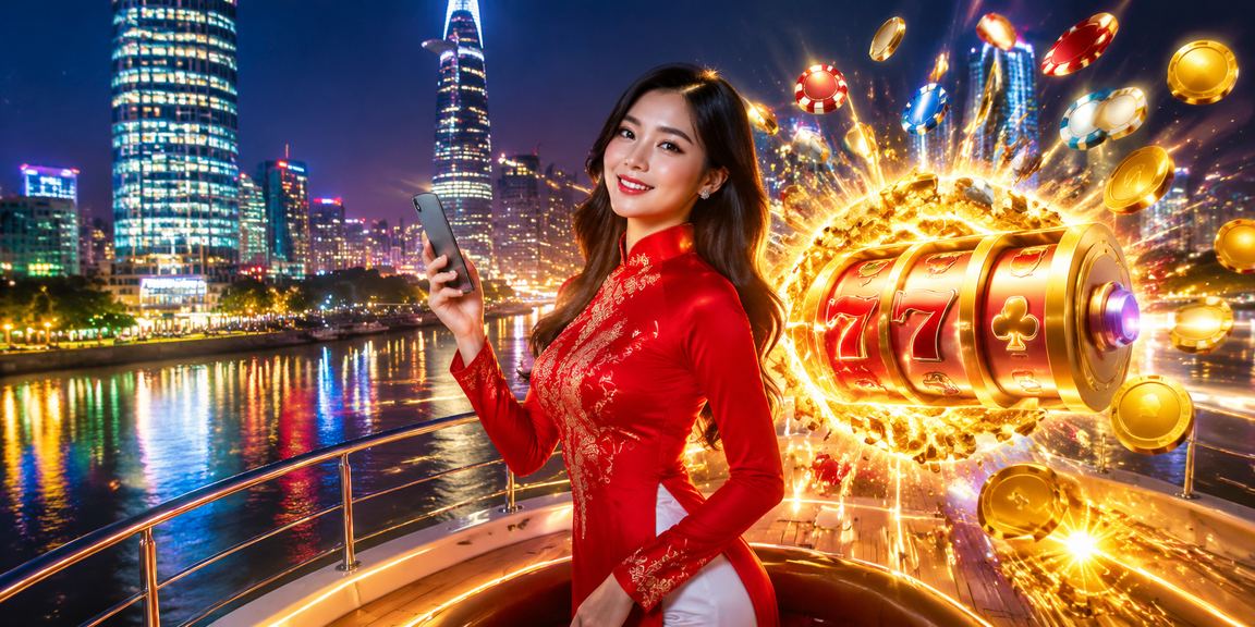 Phụ nữ áo dài Hà Nội thưởng thức slot game trên điện thoại trong không gian hiện đại