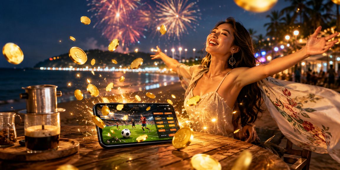 Người chơi Việt Nam xem kèo thể thao và uống cà phê tại Vũng Tàu sau khi đăng nhập tài khoản